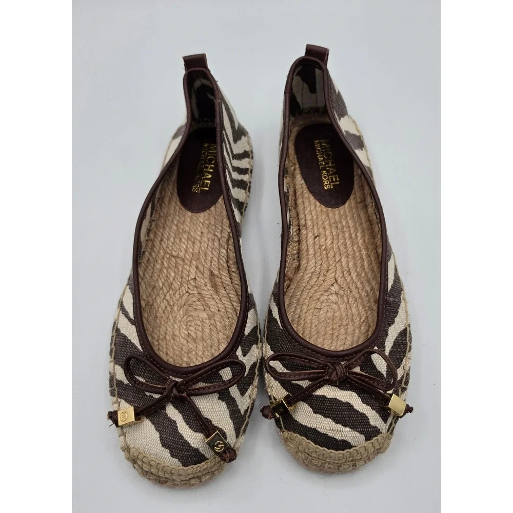 Michael Kors Espadrille‎ Flats Womens 7 Brown Zebra Excellent Bow Logo AG11K